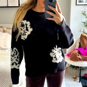 “Day Dreamer” black knitted cozy Sweater with white patterns